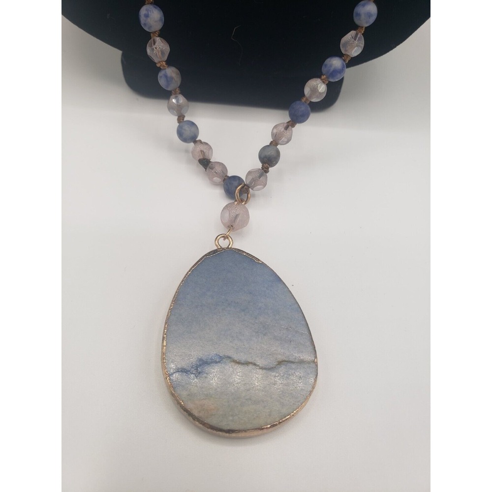 Beaded Opal Gemstone Pendant Necklace Womens Blue‎ 21.5"